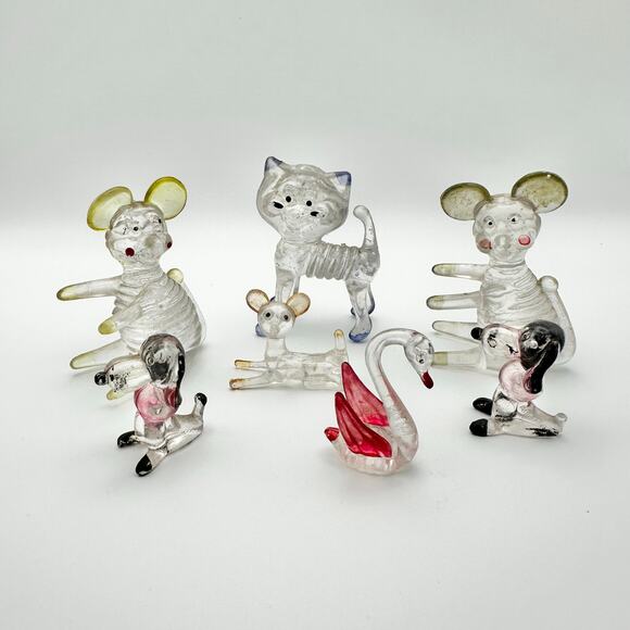 Vintage 70s Era Acrylic Lucite Clear Animal Menagerie Dog Cat Mouse Swan Mouse 7 - Picture 2 of 7